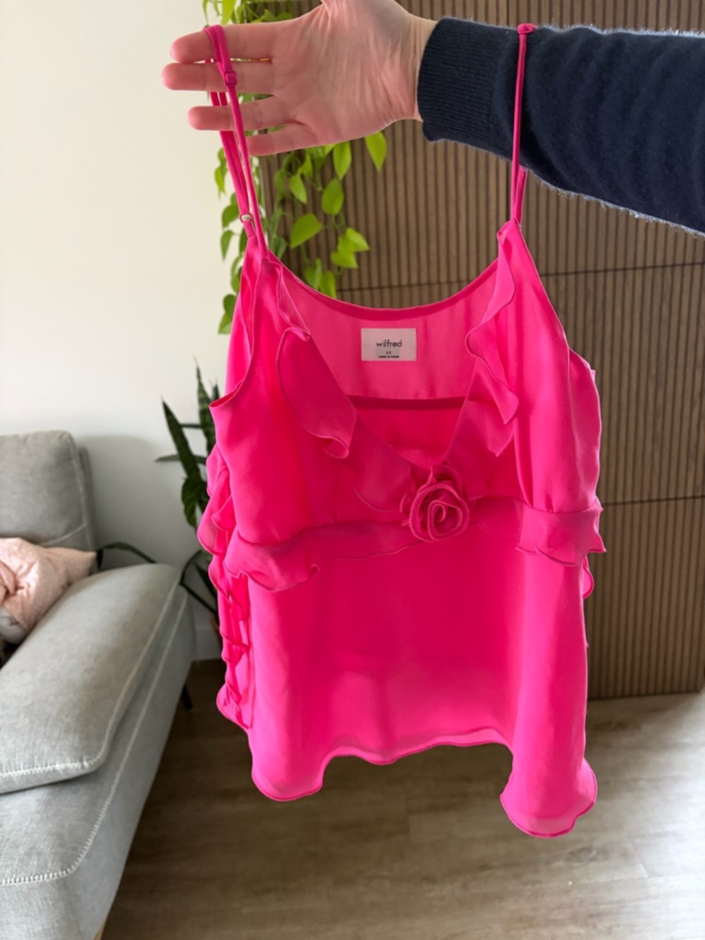 Wilfred Fuchsia Ruffle Camisole with Rosette Detail